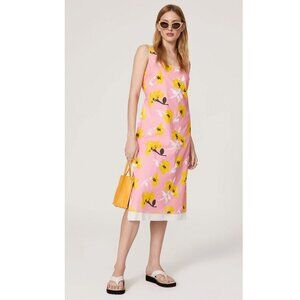 Vibrant Pink Marni Op Art Floral Botanical Print V-neck Apron Slip Dress Size 44